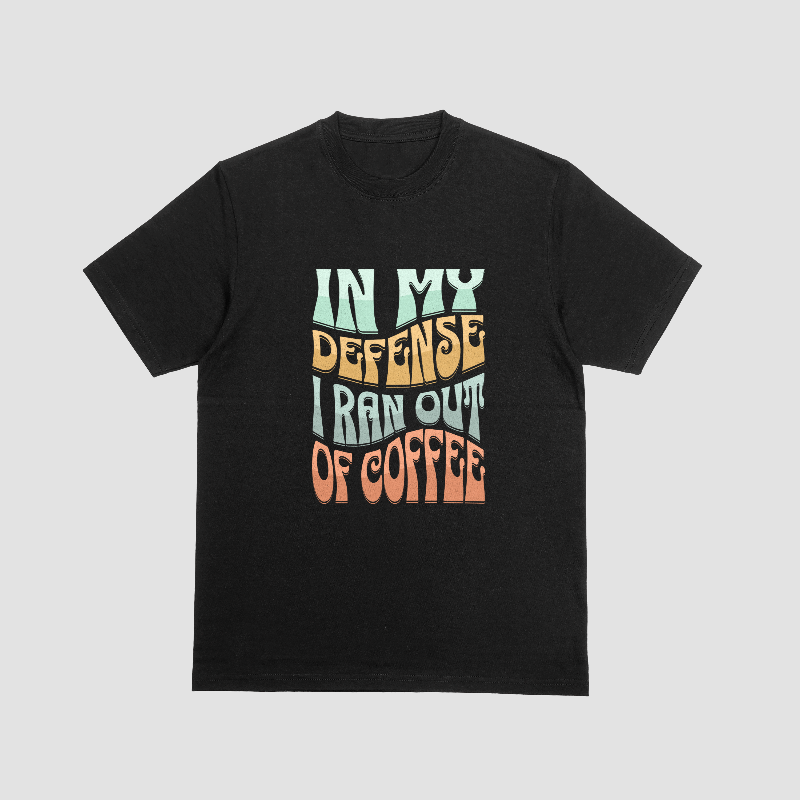 Black t-shirt with retro coffee quote typography